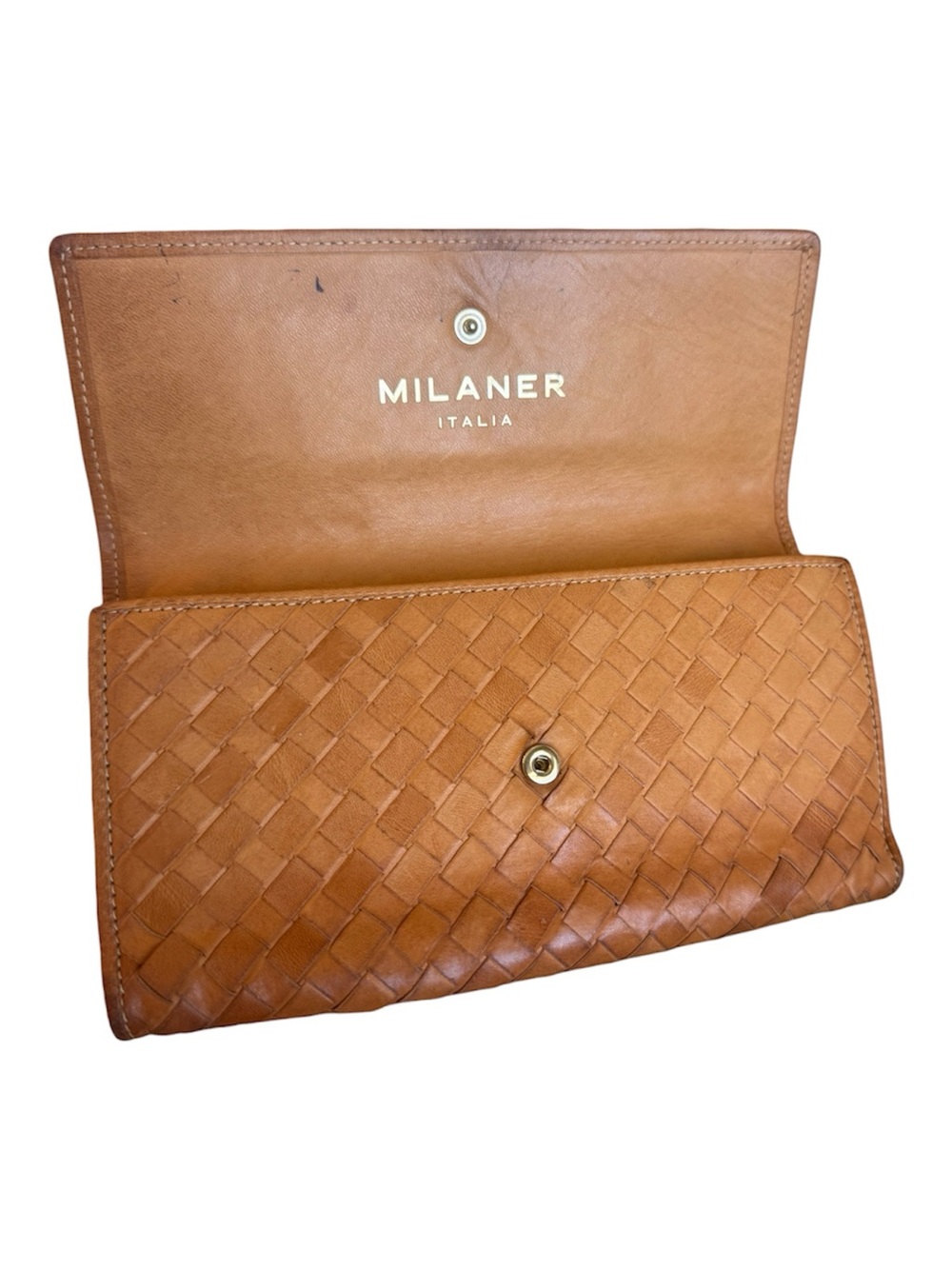 Milaner Italia Woven Leather Clutch Wallet - Camel